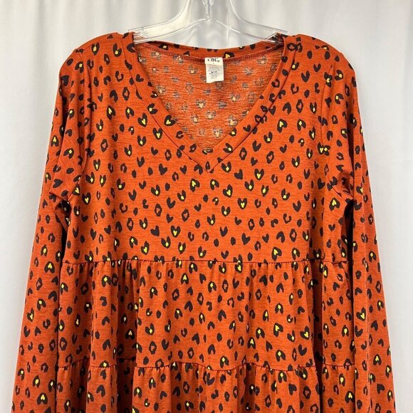 See in Love Women’s Long Sleeve V-Neck Babydoll Dress Rust/Multi Animal Print S - Picture 2 of 8
